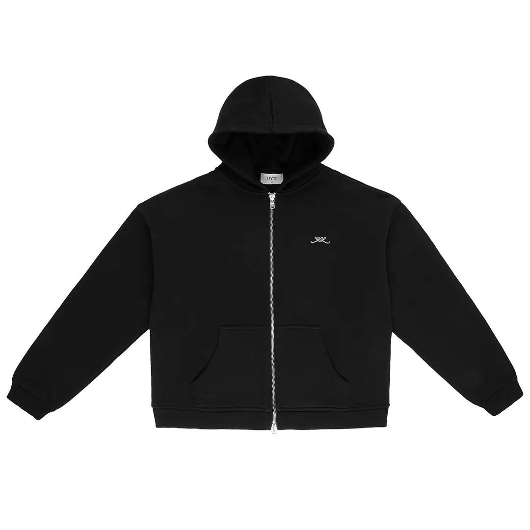 Initial Pin Zip Hoodie - Black