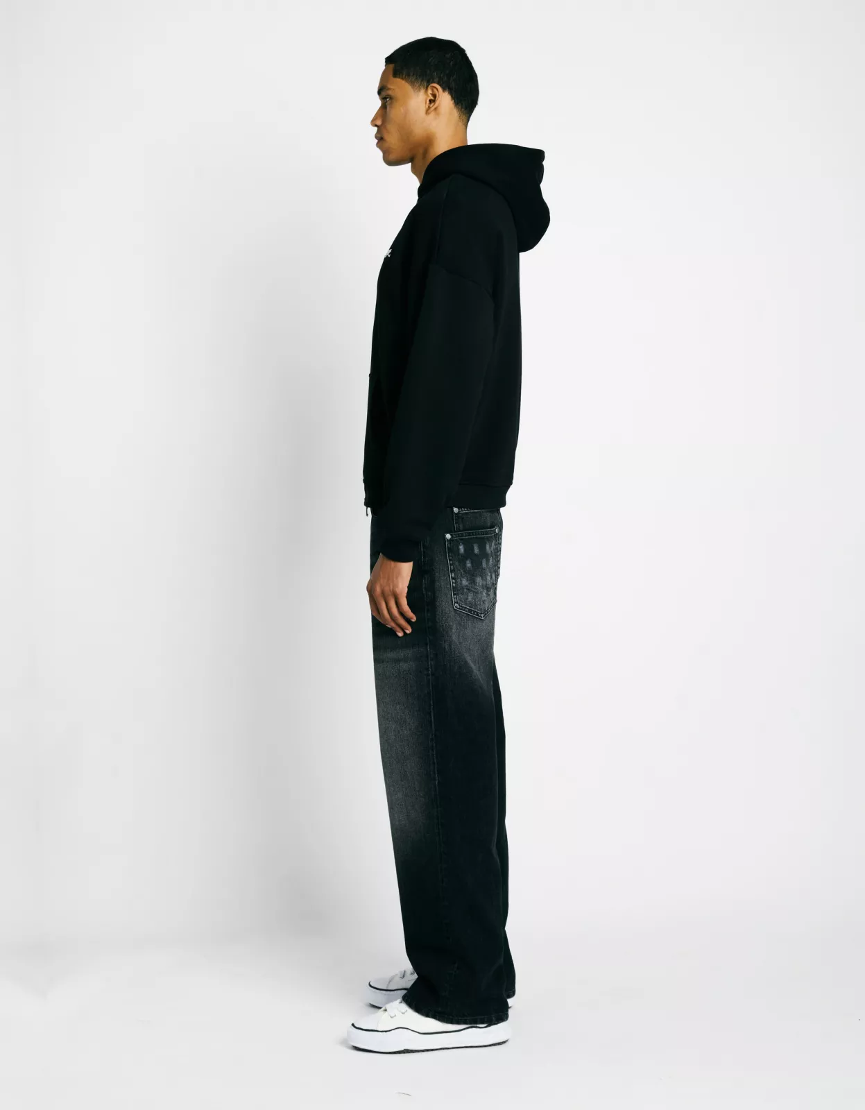 Initial Pin Zip Hoodie - Black