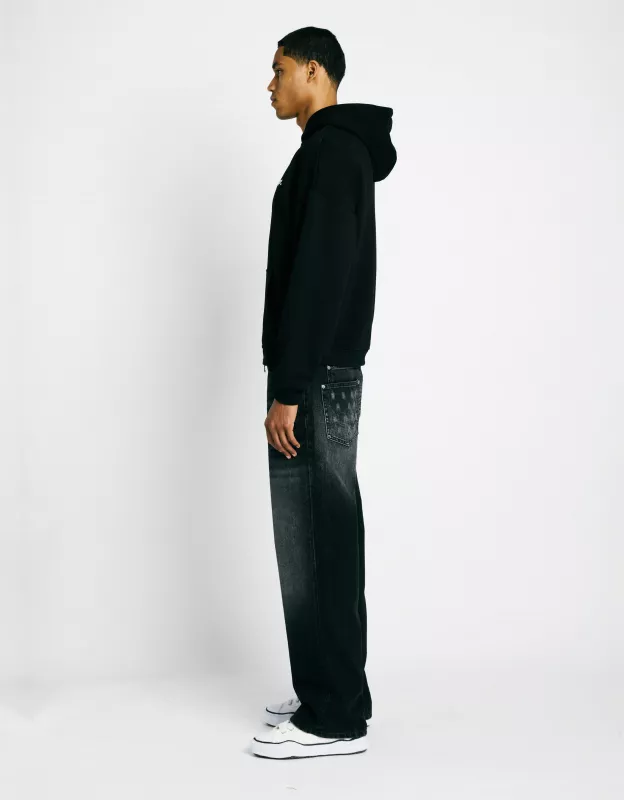 Initial Pin Zip Hoodie - Black